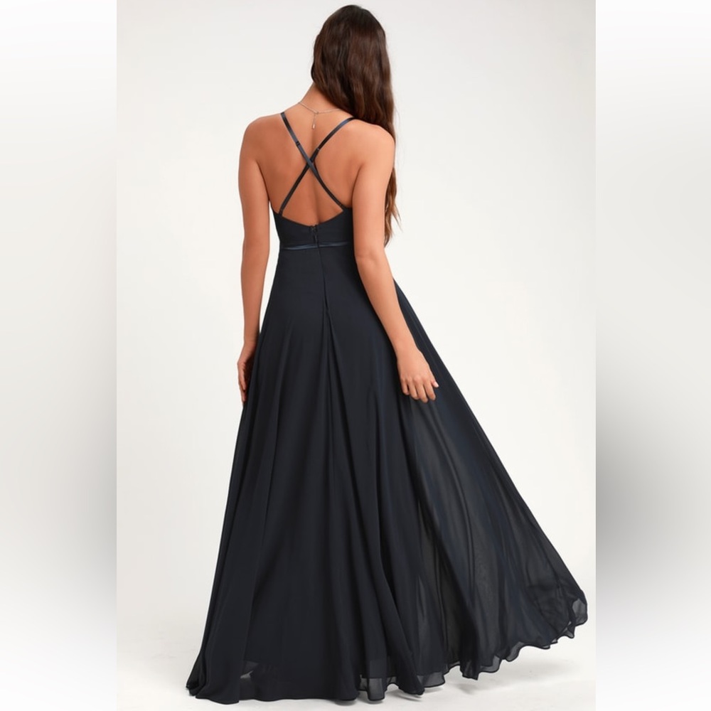 Lulus Grand Soirée Navy blue sleeveless maxi dress - Picture 2 of 8